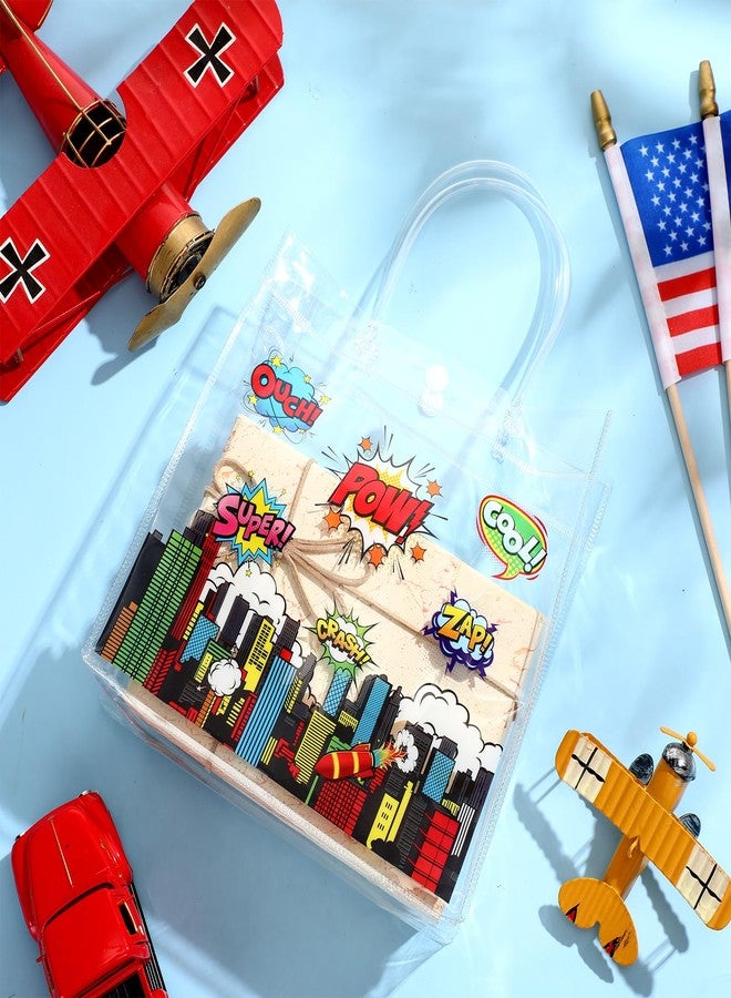 Aliceset 20 Pcs Hero Clear Favor Bags with Handles Hero Party PVC Treat Plastic Gift Bags for Birthday Party Rewards Supplies, 8 x 8 x 3.15 Inch - Image 3
